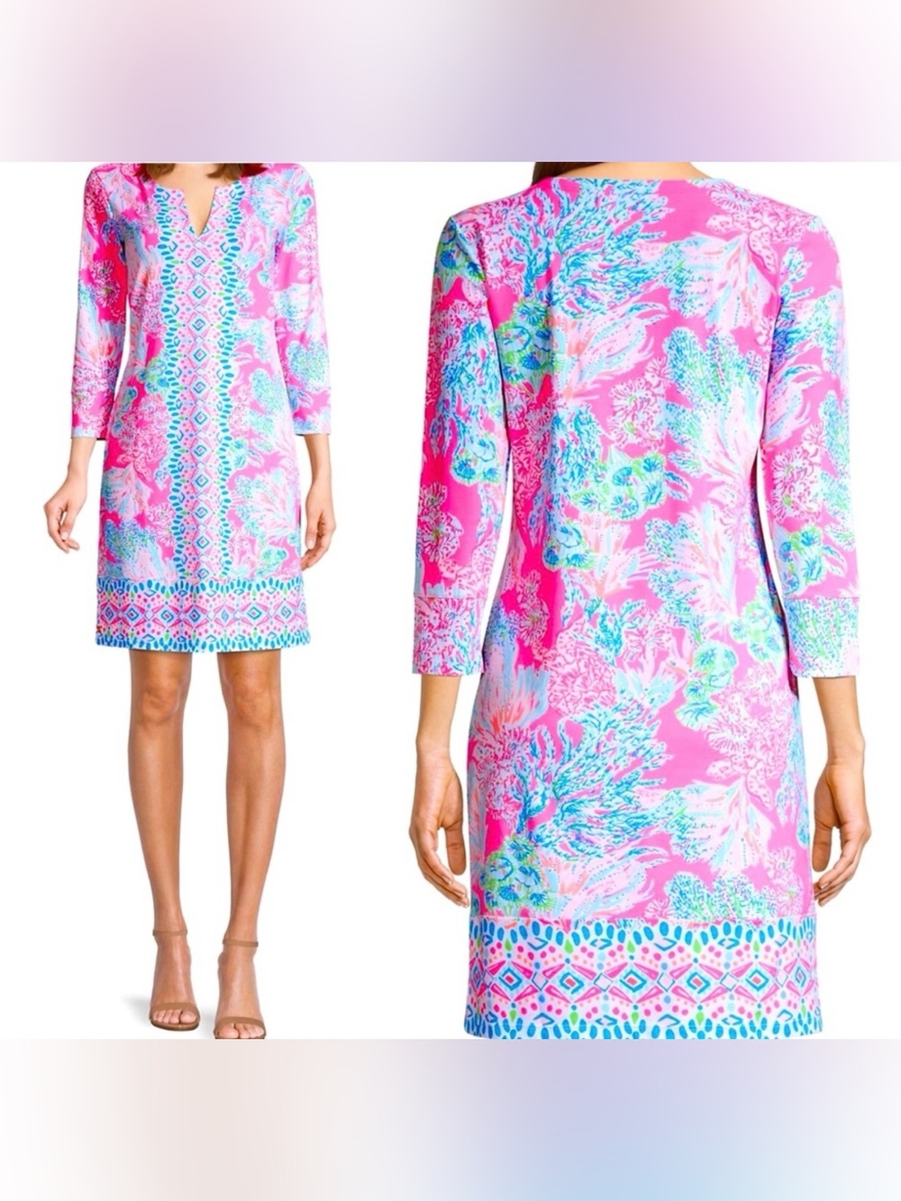 NWT Lilly Pulitzer UPF 50+ Nadine Shift 3/4 Sleeves Dress Pink/Blue Size Sz XL